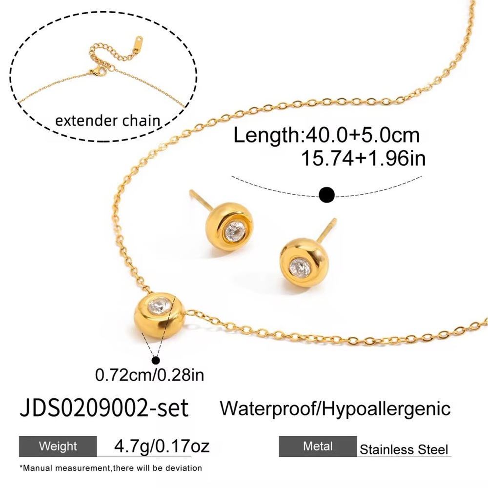 18K Gold Plated Stud Earrings and Necklace Set - Picture 6 of 7